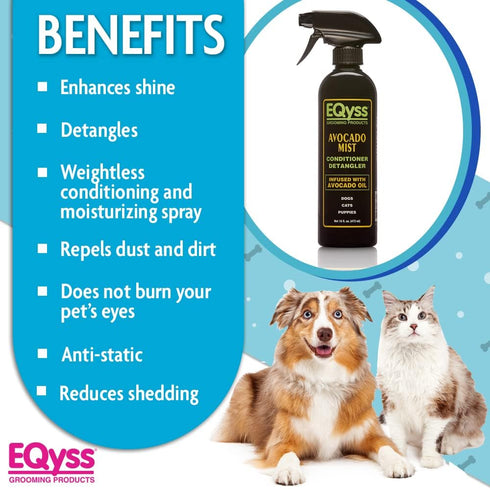 EQyss Avocado Mist Pet Spray Conditioner - Weightless Leave-in Spray for Dogs, Cats, Reduces Shedding, USA Made