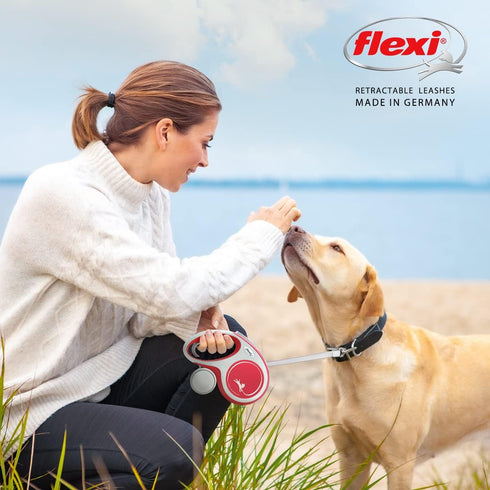 Flexi New Comfort Tape Retractable Dog Leash, Grey & Red, Large, 5m for Dogs up to 60kgs/132lbs