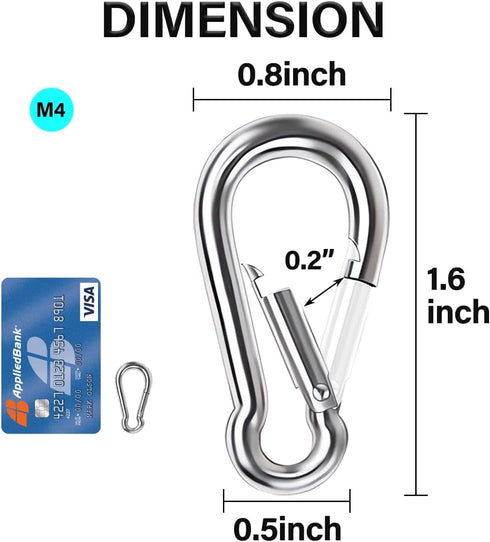 Spring Snap Hook, Lsqurel 304 Stainless Steel Carabiner Clips, Heavy Duty Quick Link for Camping & Hiking
