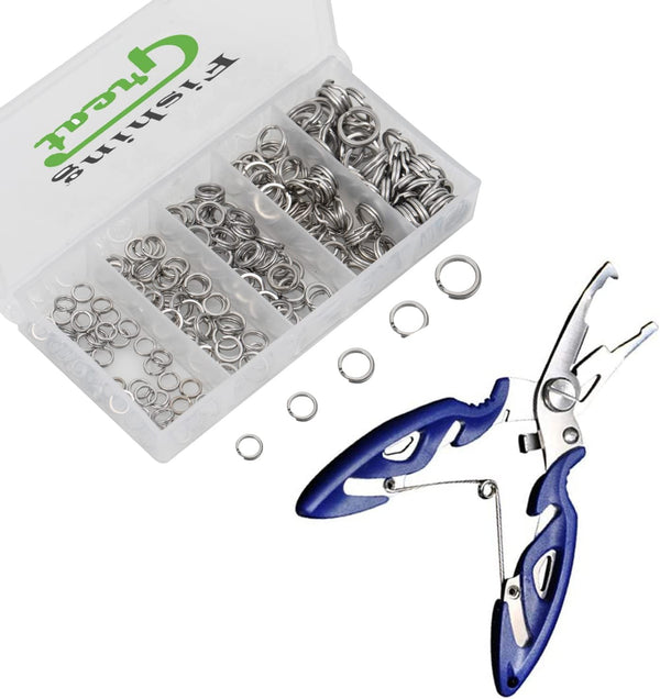 GREATFISHING 200PCS High Strength Heavy Stainless Steel Split Ring Lure Connector with Fishing Pliers, 30lb to 120lb