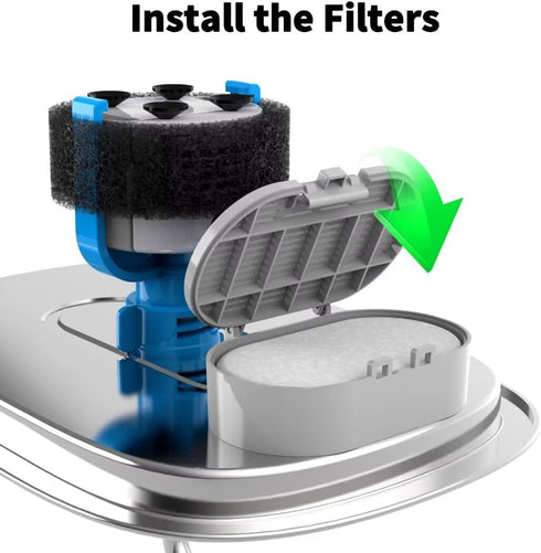8 Pack Cat Water Fountain Filter Replacement, 4 Carbon Filters & 4 Pre-Filter Sponges for Stainless Steel Fountain