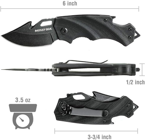 Mossy Oak Mini Folding Pocket Knife, 2.5-inch Stainless Steel Drop Point Blade - G10 Handle EDC Multifunction Tool with Bottle Opener and Glass Breaker (Stonewash) by Mossy Oak