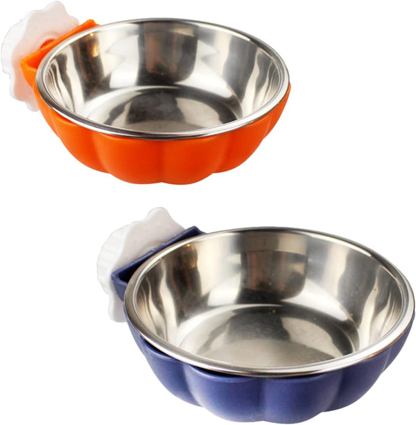 Fhiny Crate Dog Bowl, Removable Stainless Steel Pet Cage Bowl for Cat, Puppy, Ferret, Birds, Guinea Pigs (2 Pack)