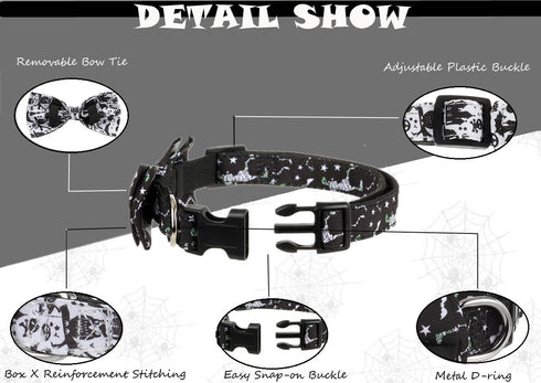 Halloween Dog Bow Tie Collar 2 Pack, Quick Release Spooky Collars for Medium Size Dogs