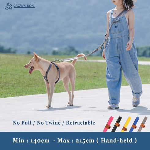 Dog Leash, 15mm Grey, 360° Tangle-Free, Heavy Duty Strong Nylon, Retractable and Hands-Free Design for Small and Medium