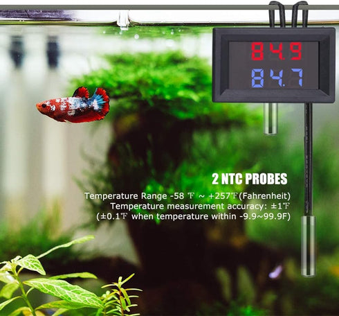 Icstation Digital Thermometer Car Auto Temperature Gauge Sensor DC 4-28V with 2 NTC Waterproof Probes