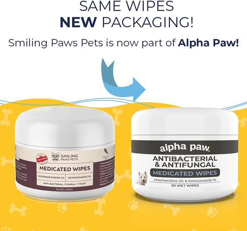 Antibacterial & Antifungal Wipes for Dogs & Cats by Smiling Paws Pets (with Chlorhexidine & Ketoconazole)