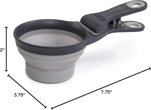 Dexas Pets Collapsible KlipScoop - 1 Cup Capacity Dry Dog Food Scoop and Bag Clip, Light Gray (PW660432429)