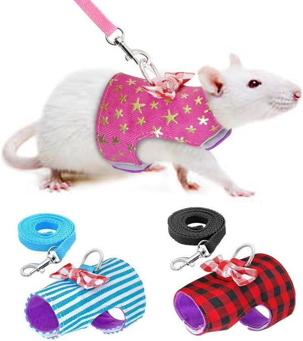 CheeseandU Small Pet Outdoor Walking Harness Vest and Leash Set with Cute Bowknot Decor for Rat Ferret