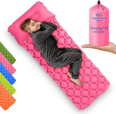 Kids Sleeping Pad for Camping and Sleepovers with Pillow, Inflatable Camping Mattress for Backpacking & Travel