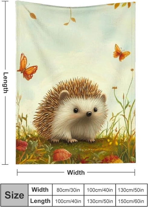 PALNKART 40x50in Hedgehog Grass Butterfly Flannel Blanket for Sofa Bed Travel Camping Chair, Multi-Purpose Gift Blanket