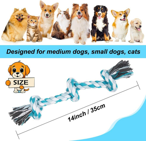Dog Rope Toys, 3 Knots Chew Rope Toy for Medium and Small Dogs, Natural Cotton Pull Rope for Tug of War