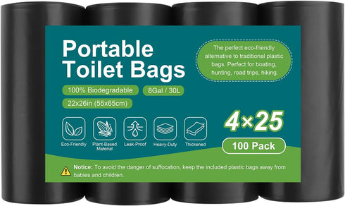 100 8 5-8 Portable Toilet Bags, Drawstring Biodegradable Camping Potty Bags Gallon Waste Bags for Gallon Bucket Toilet