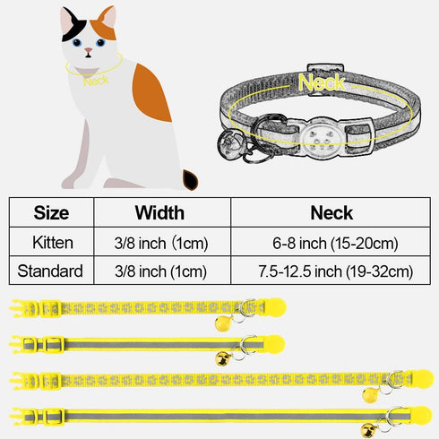 Taglory Reflective Cat Collar Breakaway with Bells, 2 Pack, Adjustable 7.5-12.5 Inch, Yellow