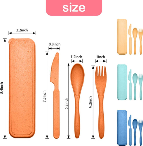 Reusable Travel Utensils Set with Case, 4 Sets Wheat Straw Cutlery for Kids Adults Travel Picnic