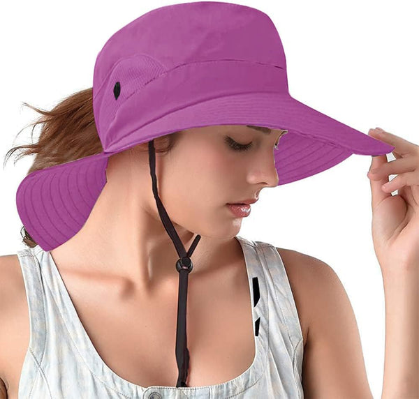 Rosoz Ponytail Sun Bucket Hats for Women - UV Protection Foldable Mesh Wide Brim for Hiking Beach Fishing