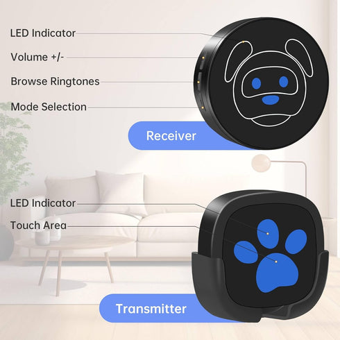 IP65 50 1000 Dog Door Bell for Potty Training, Wireless Dog Doorbell Ring to Go Outside, Waterproof Touch Button