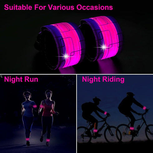 LED Safety Wristband Lights - 2 Pack Rechargeable High Visibility Glow Bracelets for Kids, Night Cycling, Jogging
