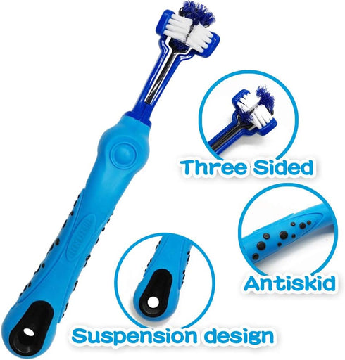 TIHOOD Three Sided Pet Toothbrush Dog Brush Addition Bad Breath Tartar Teeth Care Dog Cat Cleaning Mouth