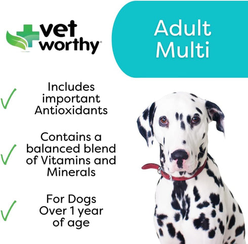 60 Vet Worthy Adult Multi Vitamins - Multivitamin for Dogs to Support Optimum Health and Overall Wellness - Dog