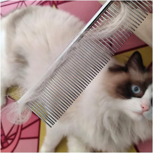 Dog Combs for Grooming, 2 Pack Metal Comb with Rounded Teeth, Stainless Steel Cat Comb for Removing Tangles and Knots