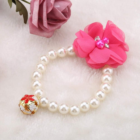 Pet Pearl Flower Necklace, Princess Collar Accessories for Puppy Decoration (Rose Red)