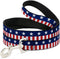 Buckle-Down Dog Leash - Americana Stars Stripes, Blue White Red, 6 Feet Long, 1.5 Inch Wide
