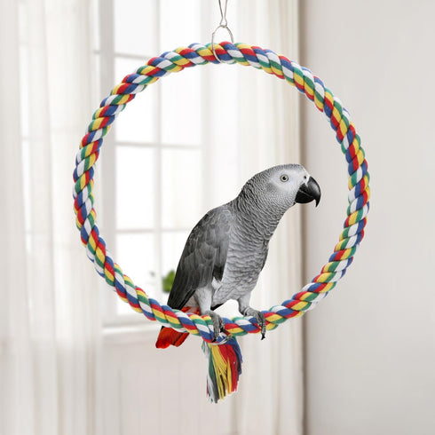 Bird Rope Swing - Colorful Perch Climbing Toy for Parrots, Budgie, Cockatiel, Cockatoo, Conure (M, 10.4 inch)