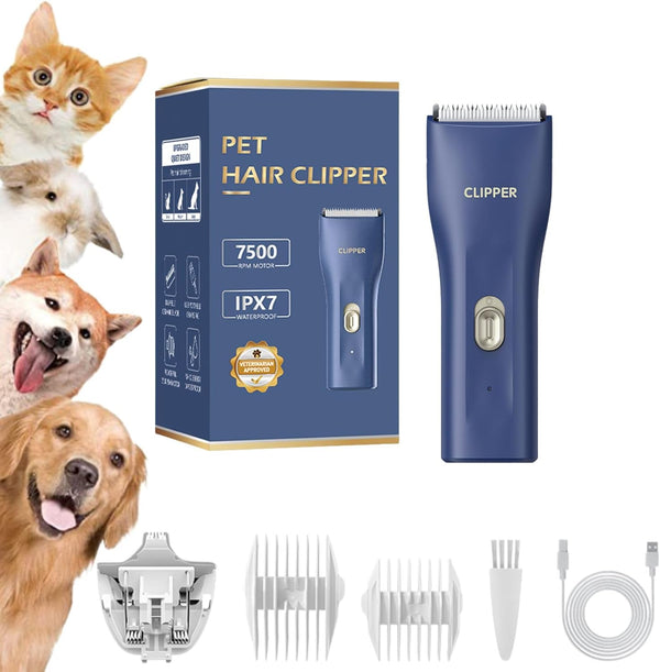 Dog Grooming Kit Clipper for Thick Coat - Low Noise Cordless Cat Hair Trimmer, Rechargeable Shaver for Pets