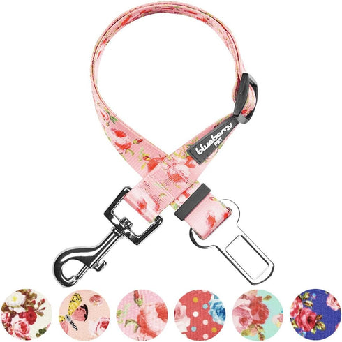 Blueberry Pet Spring Scent Inspired Floral Rose Adjustable Dog Seat Belt Tether, Durable Safety for Dogs Cats