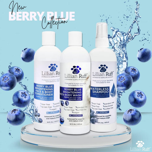 Lillian Ruff PRO Formula Berry Blue Brightening Dog Shampoo + Blueberry Waterless Dog Shampoo - Professional Whitening
