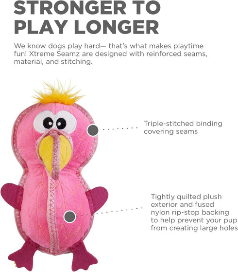 Outward Hound Xtreme Seamz Flamingo - Durable Squeaky Dog Toy