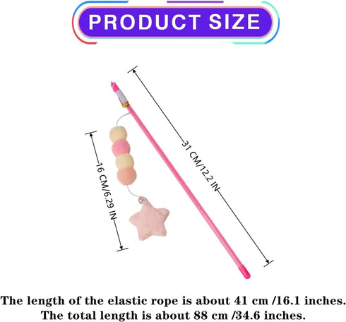 FJYXCHENXM 2 PCS Cat Wand Toy Interactive Cat String Toys Elastic Rope Plush Ball Star Pendant Cat Feather Toy Cat