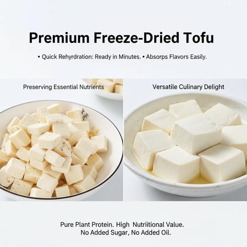 H2ONDBQF 6 oz Freeze-Dried Tofu Cubes High Protein Dehydrated Tofu Instant Vegan Protein for Ramen Toppings, Miso Soup