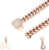 Rose Gold Dog Chain Collar with CZ Design Buckle - Stainless Steel Cuban Link Collar for Boys Girls (14mm, 24'')