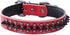 Spiked Studded Dog Collar, Genuine Leather Adjustable Pet Collar for Medium Large Dogs, Red (M:29-38cm)