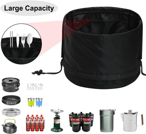High Capacity Camping Cookware Mess Kit Bag, Heavy Duty Water Resistant Organizer for BBQ Outdoor Cooking Essentials (1)