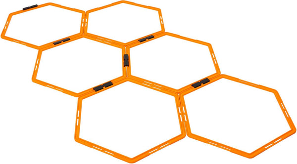 Hex Agility Rings Set of 6/12 - Speed & Agility Footwork Training Equipment for Home Gym, Kids and Adults (Orange)