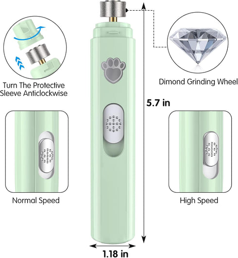 Dog Nail Grinder, 2-Speed Rechargeable Nail Trimmers for Large, Medium & Small Dogs, Quiet Grooming Tool for Cats