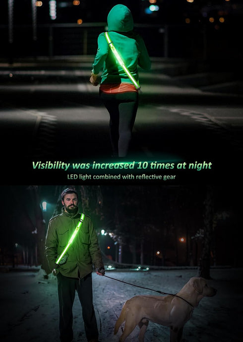LED Reflective Belt Sash, Safety Lights for Night Walkers, High Visibility Rechargeable Reflective Running Gear for