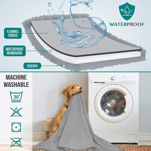 40x60 PetAmi Waterproof Dog & Cat Blanket, Pee Proof for Couch, Reversible, Soft Fleece, Washable, Light Gray