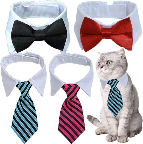 4 Pieces Pets Dog Cat Bowtie Pet Costume, Adjustable Formal Necktie Collar for Small Dogs and Cats, Puppy Grooming
