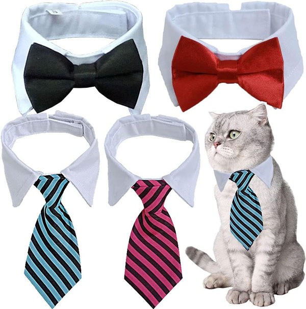 4 Pieces Pets Dog Cat Bowtie Pet Costume, Adjustable Formal Necktie Collar for Small Dogs and Cats, Puppy Grooming