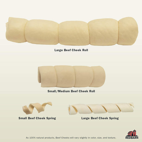 Pack 4 Redbarn Pet Products All-Natural Large Beef Cheek Rolls for Dogs, Uncoated - Single Ingredient Grain-Free Chew