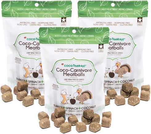CocoTherapy 3 Pack of Coco-Canivore Meatballs Dog Treats, Turkey
