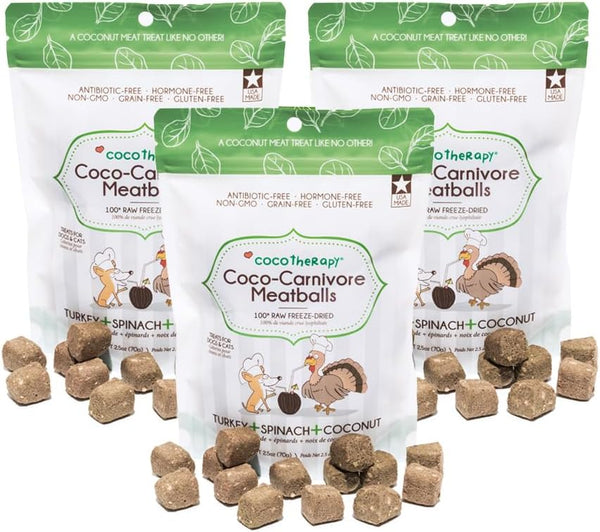 CocoTherapy 3 Pack of Coco-Canivore Meatballs Dog Treats, Turkey