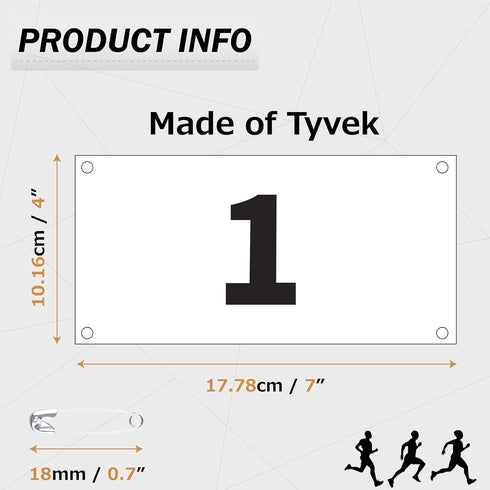 4"x7" 6"x7.5" Azarxis Running Bib Competitor Numbers with Safety Pins, Tyvek Tearproof Waterproof / for Marathon Races