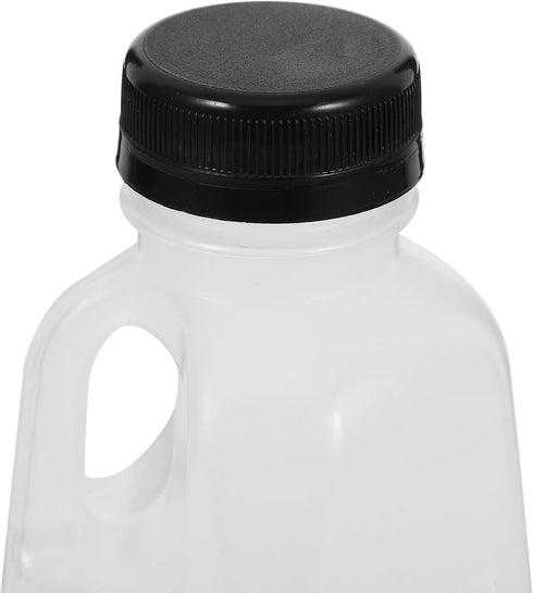 Ipetboom 4pcs Commercial Reusable Drink Bottles for Milk and Juice, Plastic Sealed Beverage Containers with Black Lids