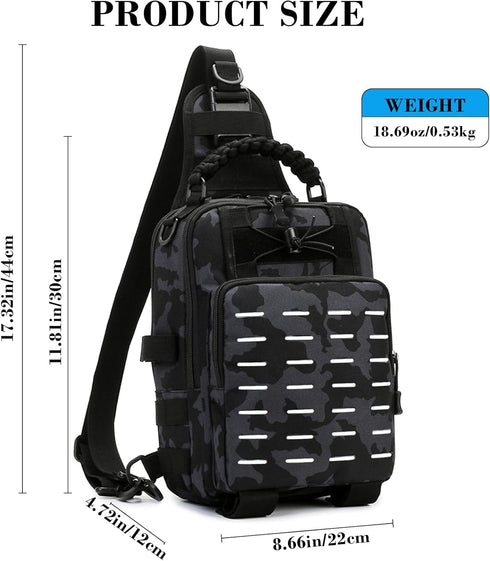 Fishing Tackle Bag with Rod Holders, Multifunctional Sling Backpack with Earphone Hole, Weatherproof for Outdoors