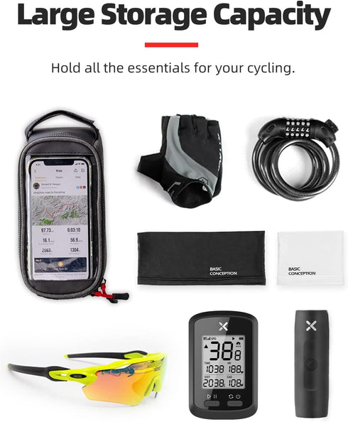 XOSS Bike Phone Front Frame Bag, Bicycle Phone Holder Bike Accessories for Phones